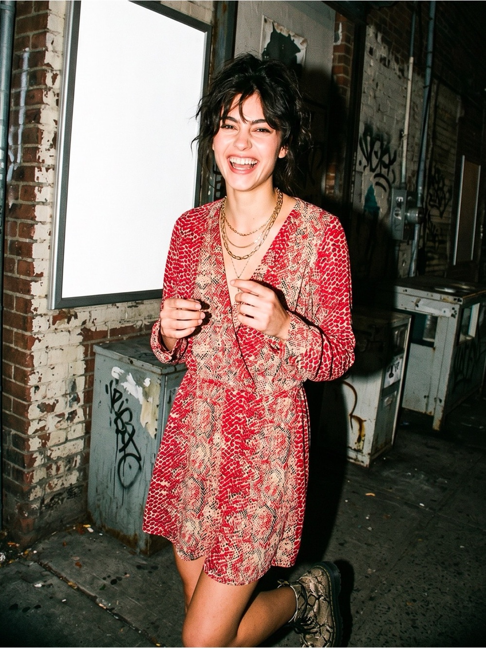 Parker Red Snakeskin Print Faux Wrap Dress | Size Small